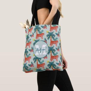 Personalized Blue and Pink Tropical Tiger Pattern Tote Bag