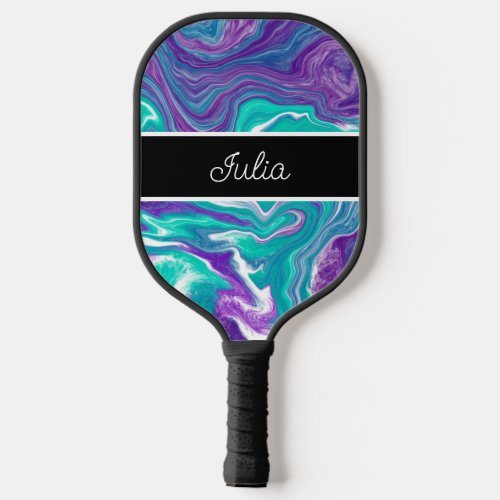 Personalized Blue and Purple Abstract Fluid Art    Pickleball Paddle