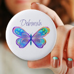 Personalized Blue and Purple Butterfly Button<br><div class="desc">Pretty blue and purple butterfly button. Add a name in the personalize area.</div>