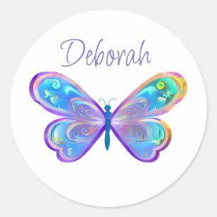 Personalized Blue and Purple Butterfly Classic Round Sticker