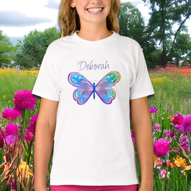Personalized Blue and Purple Butterfly T-Shirt (Creator Uploaded)