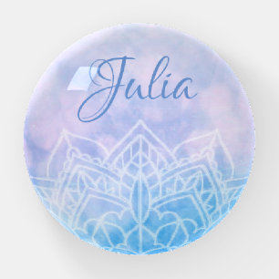 Personalized  Blue and Purple Lavender Mandela Paperweight