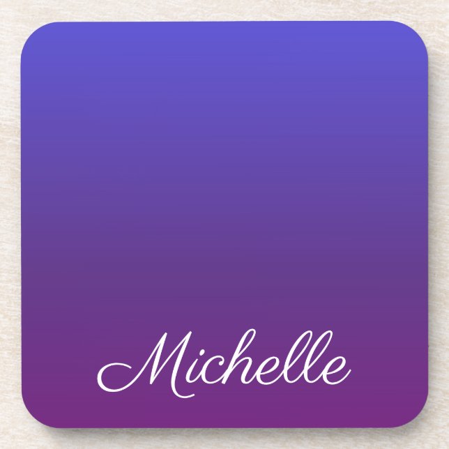 Personalized blue and purple ombre beverage coaster (Front)
