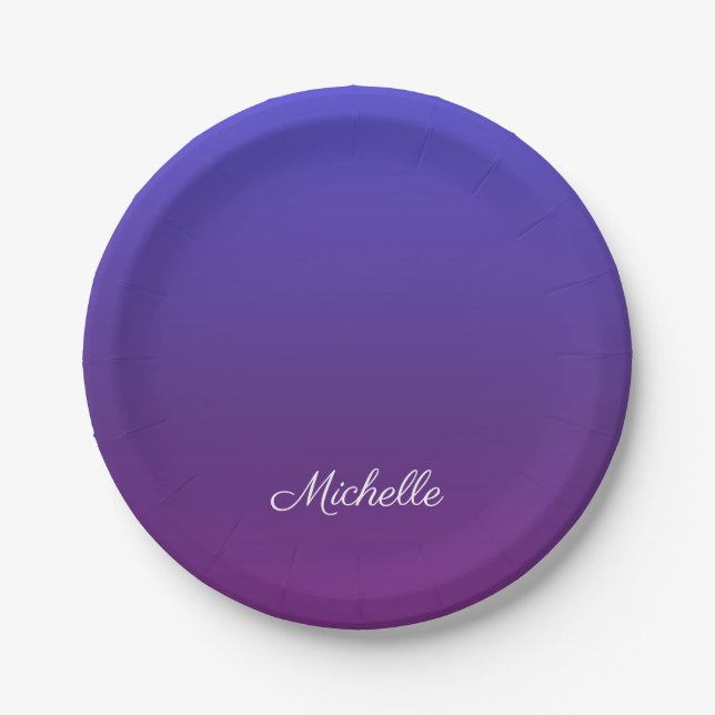 Personalized blue and purple ombre paper plates (Front)