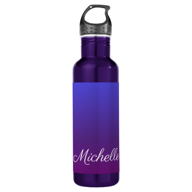 Personalized blue and purple ombre stainless steel water bottle (Front)