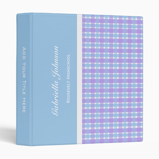 Personalized:  Blue And Purple Plaid Binder (Front/Spine)