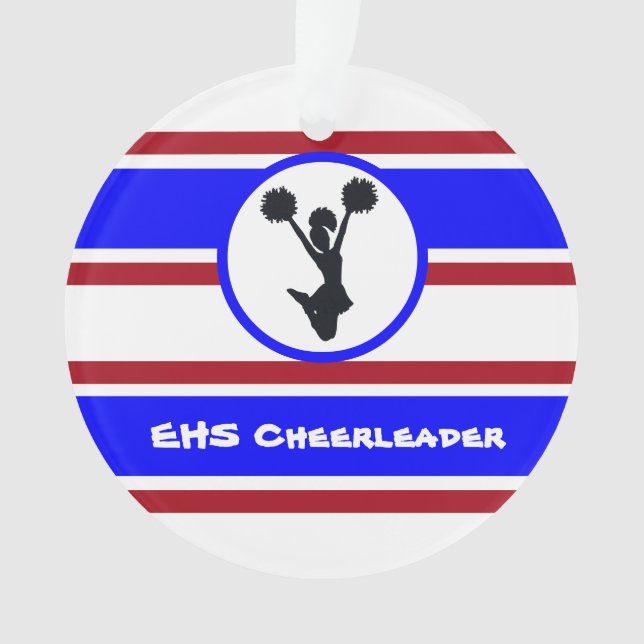 Personalized Blue and Red Cheerleader Ornament (Front)