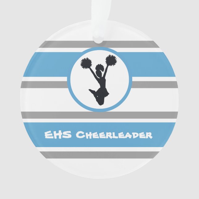 Personalized Blue and Silver Cheerleader Ornament (Front)