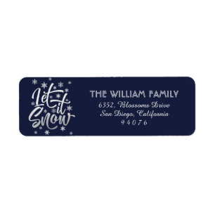 Personalized Blue and Silver Let it Snow Address Label