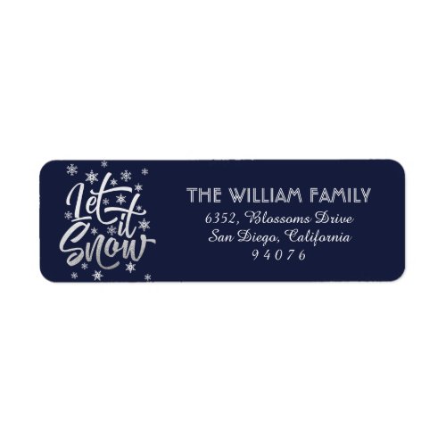 Personalized Blue and Silver Let it Snow Address Label