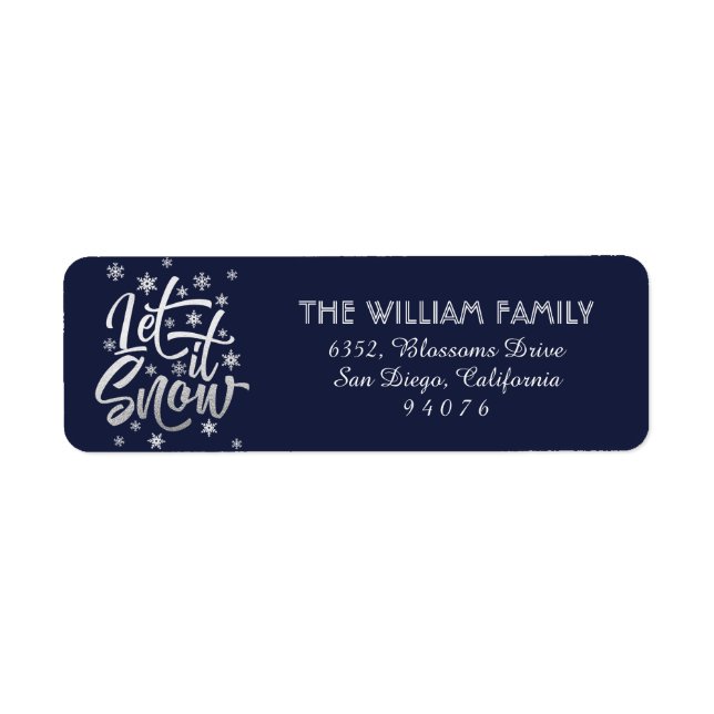 Personalized Blue and Silver Let it Snow Address Label (Front)