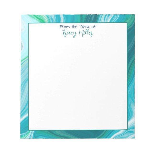 Personalized Blue and Teal Black Marble  Notepad (Front)
