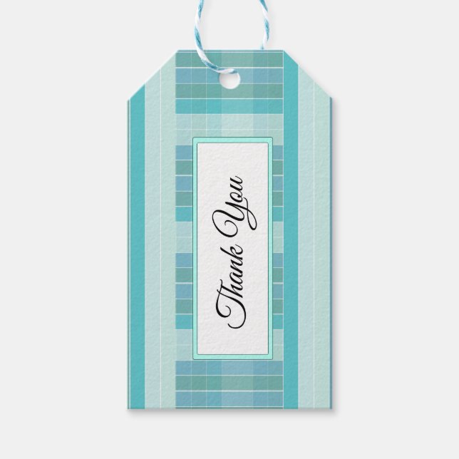 Personalized Blue and Teal Checkered Thank You Tag (Front)