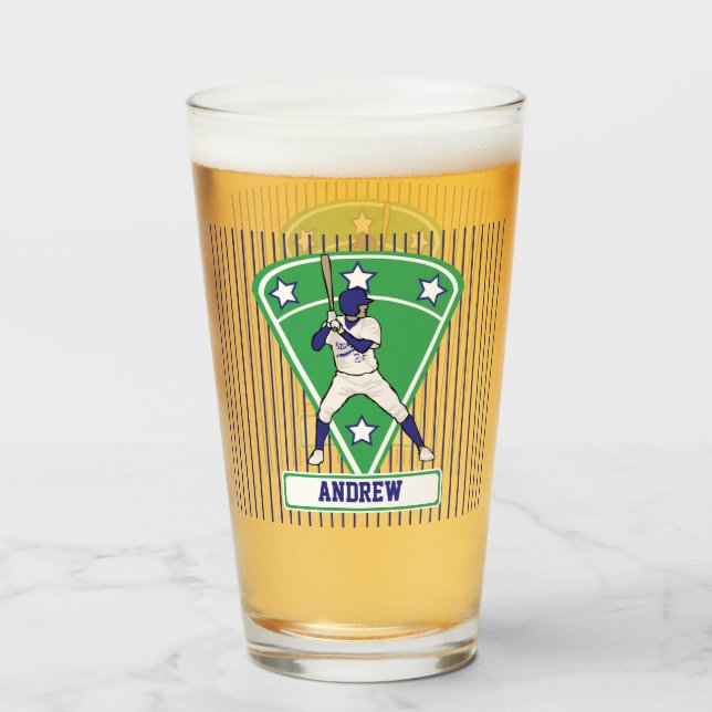 Personalized blue and white baseball glass (Front Filled)