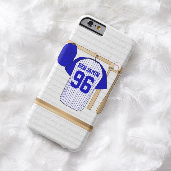Personalized Blue and White Baseball Jersey Barely There iPhone 6 Case