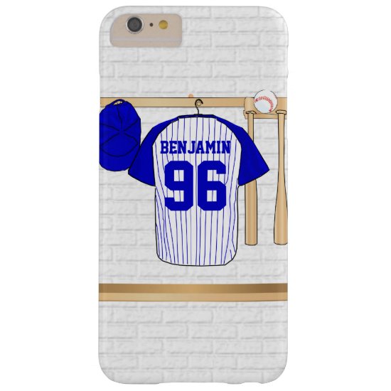 Personalized Blue and White Baseball Jersey Barely There iPhone 6 Plus Case