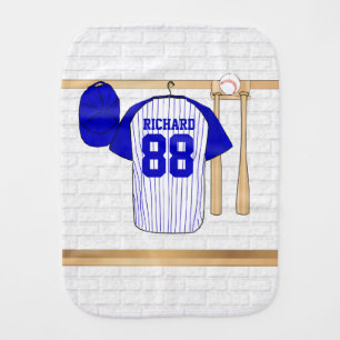 Personalized Blue and White Baseball Jersey Burp Cloth