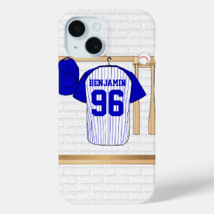 Personalized Blue and White Baseball Jersey iPhone 15 Case