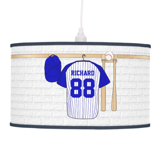 Personalized Blue and White Baseball Jersey Ceiling Lamp (Front)