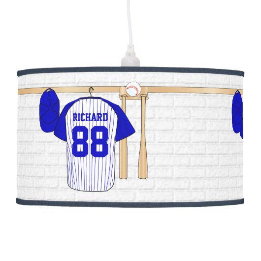 Personalized Blue and White Baseball Jersey Ceiling Lamp (Left)