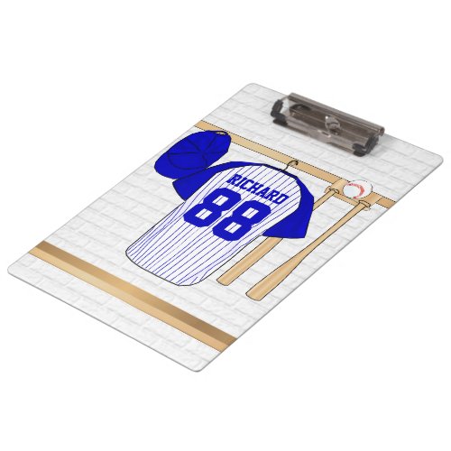 Personalized Blue and White Baseball Jersey Clipboard
