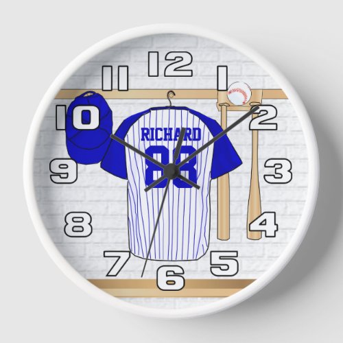 Personalized Blue and White Baseball Jersey Clock