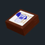 Personalized Blue and White Baseball Jersey Jewelry Box<br><div class="desc">Personalized blue and white baseball jersey hanging in a sports locker room with a baseball cap, baseball bats and ball which is fully customizable with your own name and number. Great gift for any baseball, t-ball or softball player or fan. We welcome custom requests for different color combinations for your...</div>