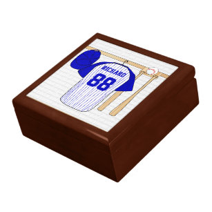 Personalized Blue and White Baseball Jersey Jewelry Box
