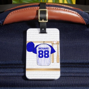 Personalized Blue and White Baseball Jersey Luggage Tag