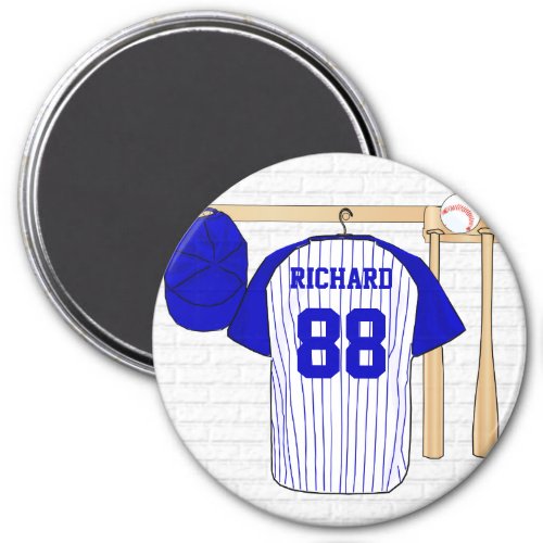 Personalized Blue and White Baseball Jersey Magnet