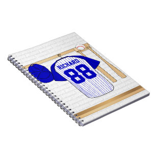 Personalized Blue and White Baseball Jersey Notebook