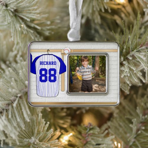 Personalized Blue and White Baseball Jersey Ornament
