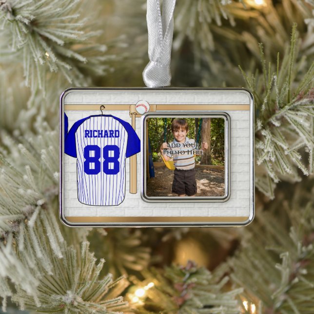 Personalized Blue and White Baseball Jersey Ornament (Tree)
