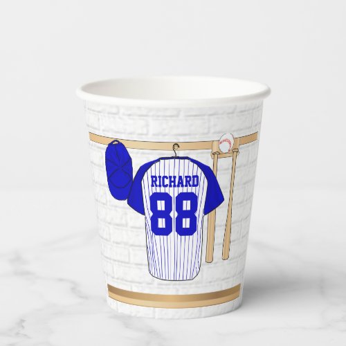 Personalized Blue and White Baseball Jersey Paper Cups