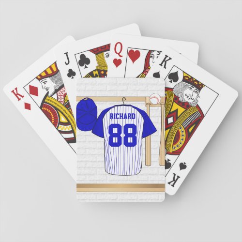 Personalized Blue and White Baseball Jersey Poker Cards