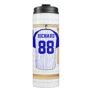 Personalized Blue and White Baseball Jersey Thermal Tumbler