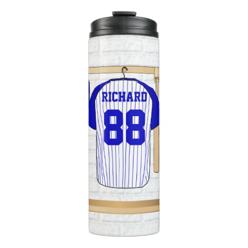 Personalized Blue and White Baseball Jersey Thermal Tumbler