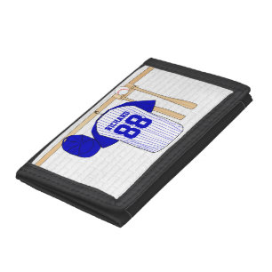 Personalized Blue and White Baseball Jersey Tri-fold Wallet