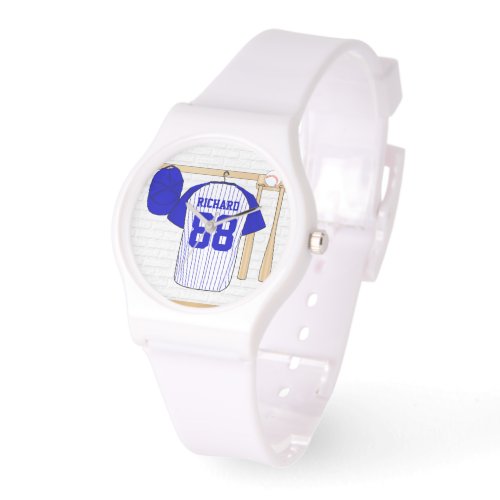 Personalized Blue and White Baseball Jersey Watch