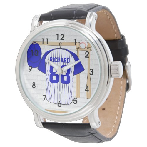 Personalized Blue and White Baseball Jersey Watch
