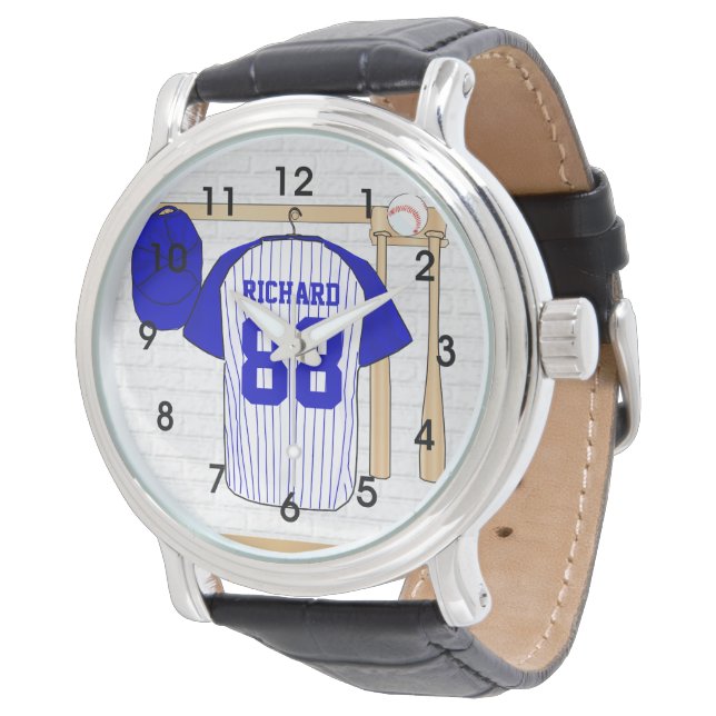 Personalized Blue and White Baseball Jersey Watch (Angled)