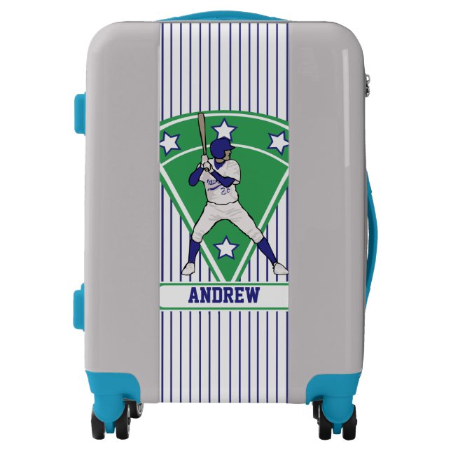 Personalized blue and white baseball luggage (Front)