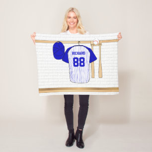 Personalized Blue and White Baseball t-ball Fleece Blanket