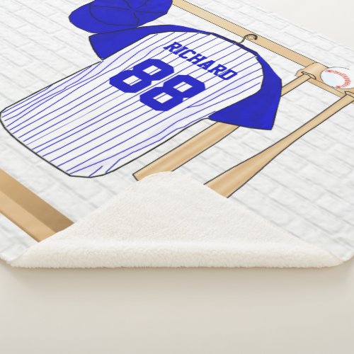 Personalized Blue and White Baseball t_ball Sherpa Blanket