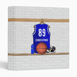 Personalized Blue and White Basketball Jersey 3 Ring Binder