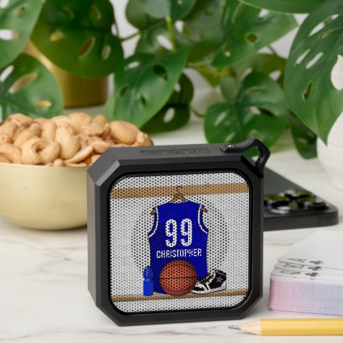 Personalized Blue and White Basketball Jersey Bluetooth Speaker