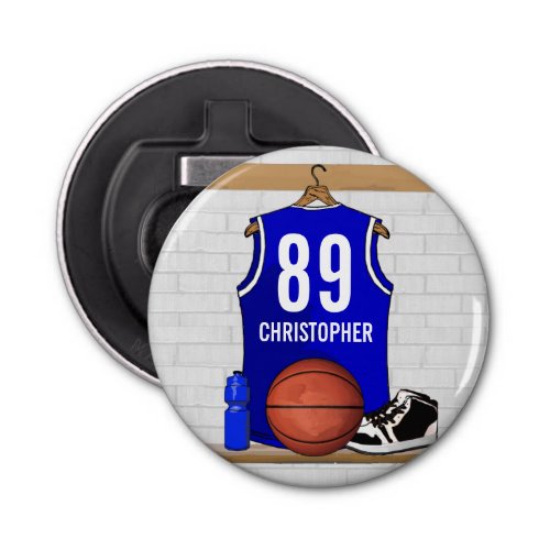 Personalized Blue and White Basketball Jersey Bottle Opener