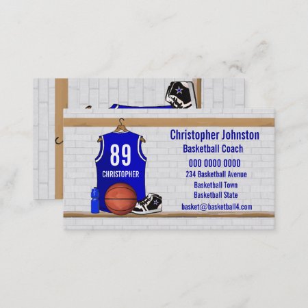 Personalized Blue And White Basketball Jersey Business Card