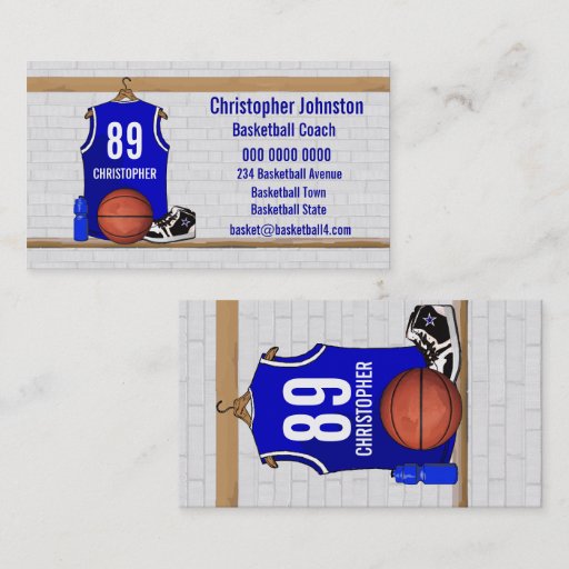 Customizable Personalized Blue Basketball Jersey Business Card Template