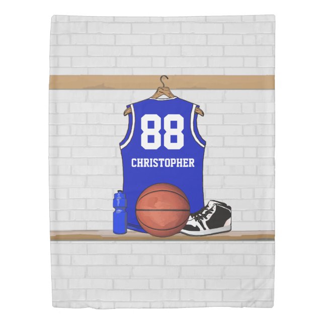 Personalized Blue and white basketball jersey Duvet Cover (Front)